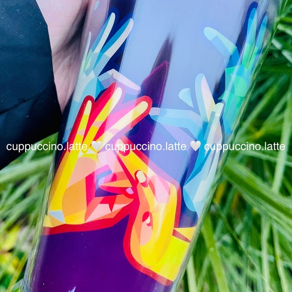 👌NEW💜Starbucks 2021 ASL Holiday Purple Iridescent Hands Holo Cold Cup - Picture 4 of 11